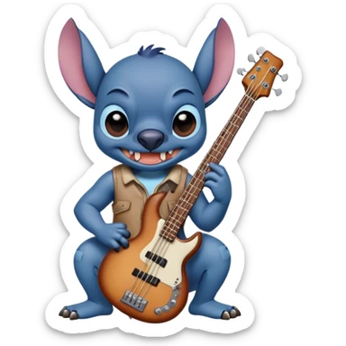 Stitch With a Bass Guitar in his hands  sticker