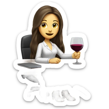 Cute office working brunette drinking wine while at computer long hair fair skin sticker