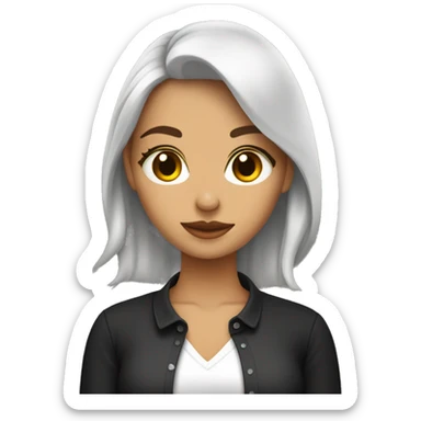 chica blanca y bonita con pelo y ojos color café con camisa color negra  sticker