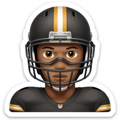 American black football player with a mask which have small holes like a goalkeeper mask sticker