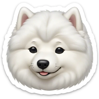 Meme-Worthy Cute Sleeping Samoyed Portrait Emoji, Head resting peacefully with a contented smile, showcasing a delightfully fluffy build and a luxuriously soft pure white Fur, eyes shut in a serene nap, Simplified yet hilariously adorable features, highly detailed, glowing with a soft, drowsy light, high shine, relaxed and utterly lovable, stylized with an air of playful laziness, bright and heartwarming, soft glowing outline, capturing the essence of a comically sleepy companion, so meme-worthy it feels like it could instantly become the next viral sensation of adorable slumber! sticker
