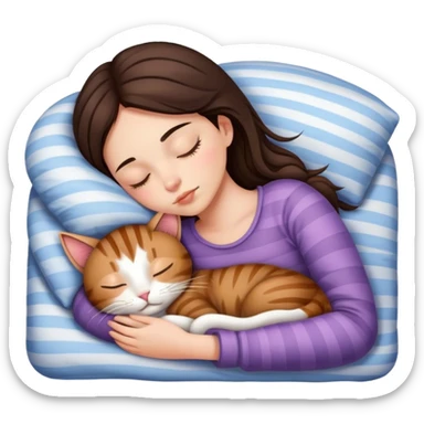 Brunette girl  sleeping with stripped cat  sticker