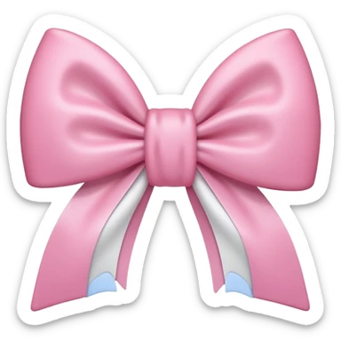 a bow in light pink with half white cheeks, emoji style, with a soft shine sticker