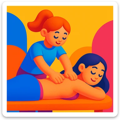 a girl giving a back massage, 3D vibrant style sticker