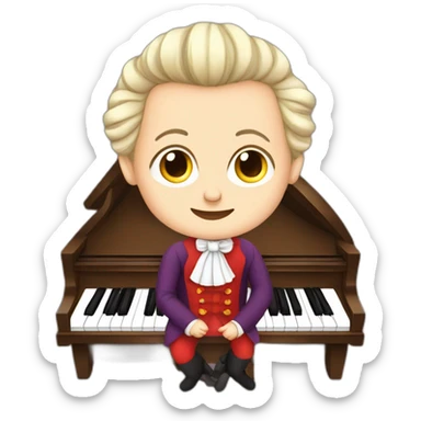 mozart in the age of five sitting on a piano sticker