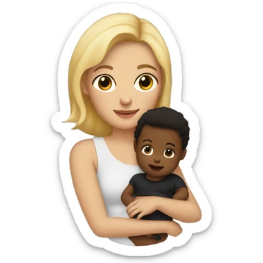 Blonde woman holding her light brown headed toddler and her black headed baby sticker