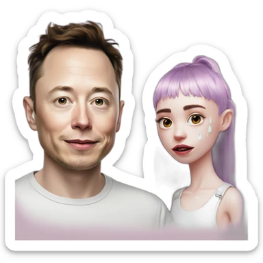 Grimes with milk dripping down face, elon musk smirking, duo sticker