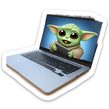 Grogu from Star Wars with a laptop sticker