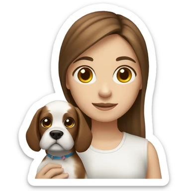 A girl with brown hair and her dog ( is a white shithzu) sticker