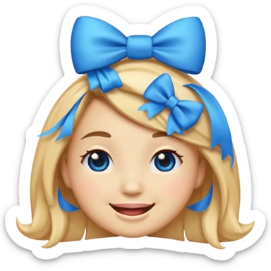Regular emoji face with blue bow and flirty face sticker