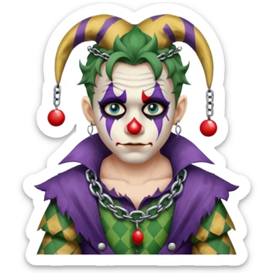 a chained wrangled jester sticker