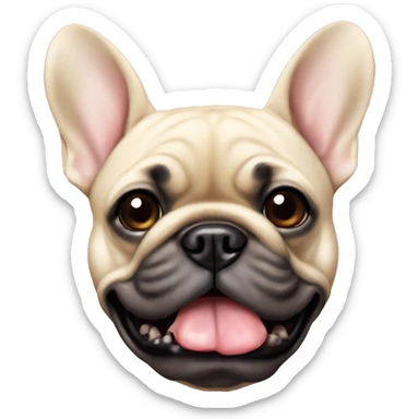 an old beige french bulldog with black mouth sticker