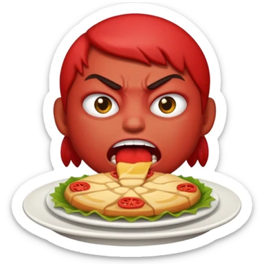 Angry emoji that’s eating a lot of food sticker