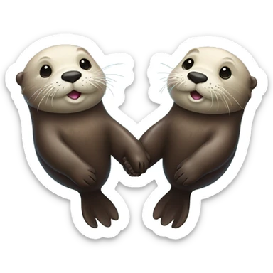 Two sea otters floating on their backs holding hands sticker