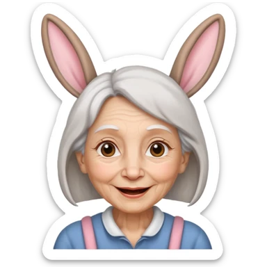 old woman with bunny ears sticker