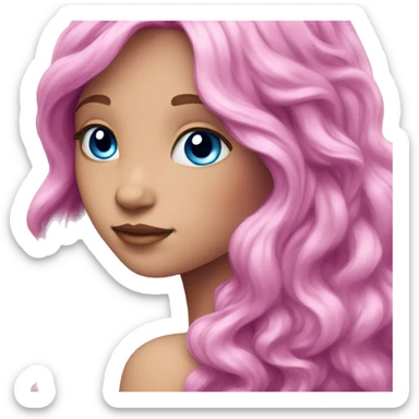 Fairy pink wavy long hair , blue eyes , purple wings  sticker