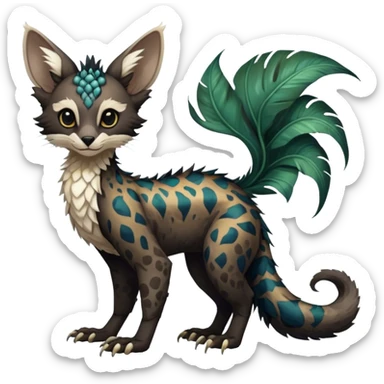 Feral Rare Fantasy dark tropical Vernid-Trico-species by LiLaiRa, random markings, tufted tail, tufted ears, full body sticker