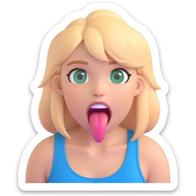 dirty blonde girl with blueish green eyes, black tank top, sticking tongue out and drooling sticker