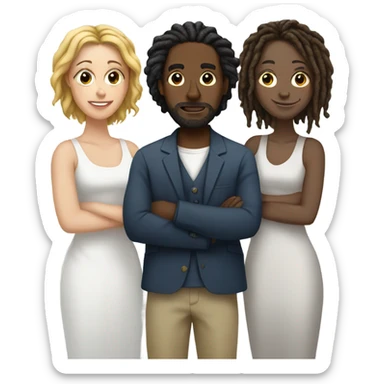 Blackman with dreadlocks with two white women sticker