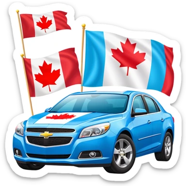 blue chevy malibu with canadian flag and bachelorette party sign  sticker