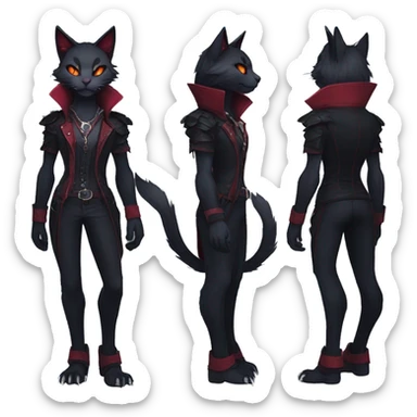 cool edgy anthro fantasy dark-shadow-themed animal vampiric cat hybrid Fakemon  with a collar full body sticker