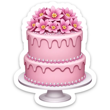 Three layer pink cake adorned with overflowing pink flowers and crystals  sticker