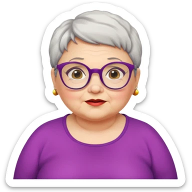 chubby old woman with colorful clothes, short pixie hair and glasses sticker