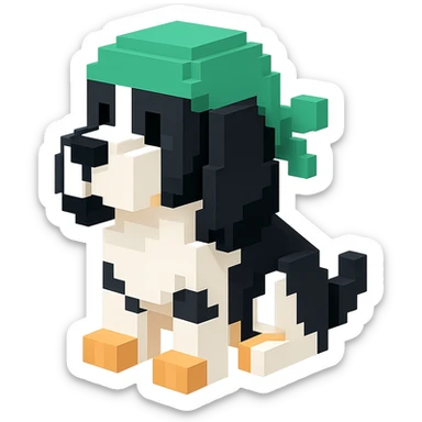 A black and white Russian Cocker Spaniel puppy wearing a green durag, facing left sticker