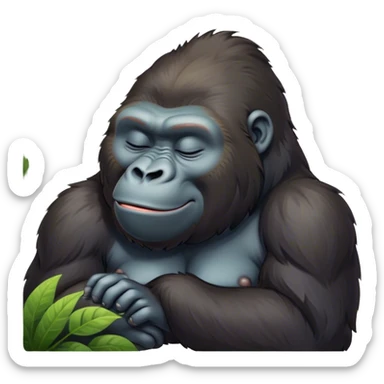Meme-Worthy cute Sleeping Gorilla Portrait Emoji, Head resting peacefully with a contented smile, showcasing a luxuriant, thick Fur and eyes gently closed in serene slumber, Simplified yet hilariously adorable features, highly detailed, glowing with a soft, drowsy jungle light, high shine, relaxed and utterly lovable, stylized with an air of playful laziness, bright and heartwarming, soft glowing outline, capturing the essence of a sleeping gorilla that feels destined to become the next viral sensation of adorable rest! sticker
