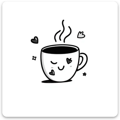 hand drawn doodle coffee cup with whimsical decorations sticker