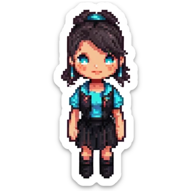 modern pixel art female character with contemporary clothing and hairstyle sticker