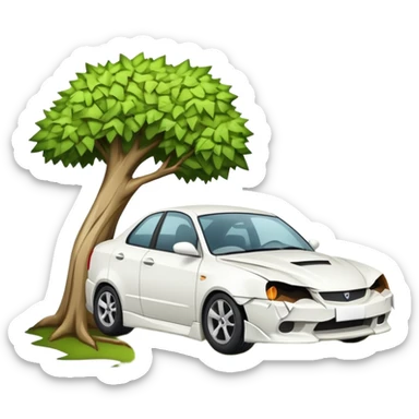 White car hitting a tree  sticker