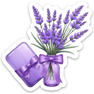 aesthetic bow in light purple , purple glass bottle and in it a beautiful bouquet of lavender sticker