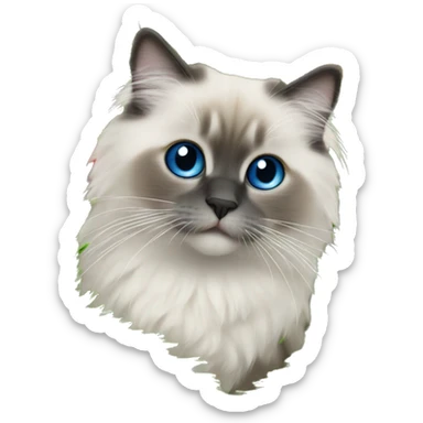 Blue colorpoint ragdoll kiten climbing a Christmas tree sticker