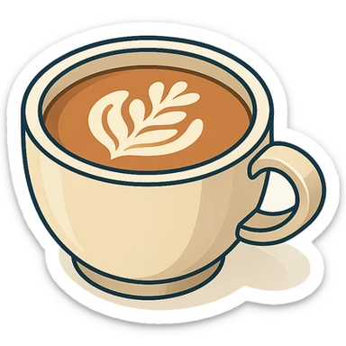 coffee in a cup with milk, isometric view, 2D isometric style, detailed drawing, detailed shadows and highlights, clean contours, soft lighting, transparent background sticker