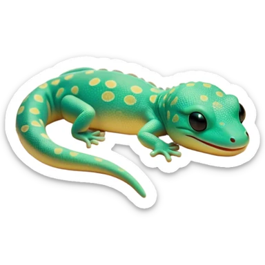 Meme-Worthy Cute Sleeping Gecko Portrait Emoji, Head resting peacefully with a contented smile, showcasing a diminutive, patterned body with smooth scales and eyes gently closed in serene slumber, Simplified yet adorably endearing features, highly detailed, glowing with a soft, drowsy tropical light, high shine, relaxed and utterly lovable, stylized with an air of playful laziness, soft glowing outline, capturing the essence of a sleeping gecko that feels destined to become the next viral icon of adorable rest! sticker