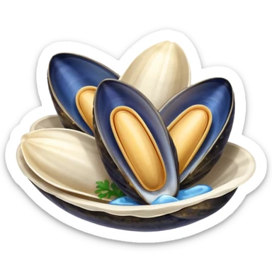 simple cartoon emoji of 3 open mussels sticker