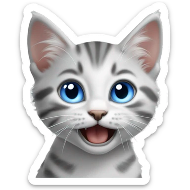 White grey tabby kitten hissing blue eyes sticker