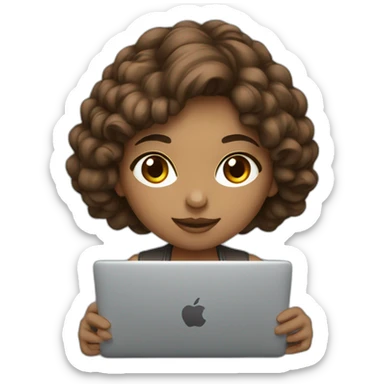 Beautiful programmer girl with brown hair working with MacBook sticker