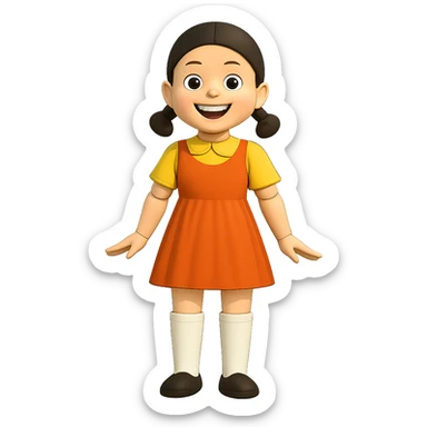 Change the expression to happy with a big smile and bright eyes, keep the style and character the same, only modify eyes and mouth. sticker