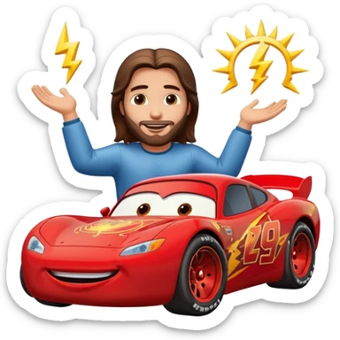 Jesus Christ blessing Lightning McQueen sticker