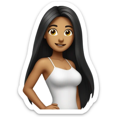 tanned girl with long black hair celebrating  sticker
