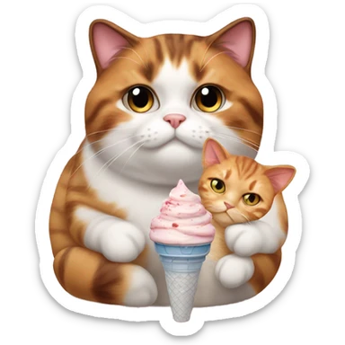 Realistic Fat calico cat with icecream sticker