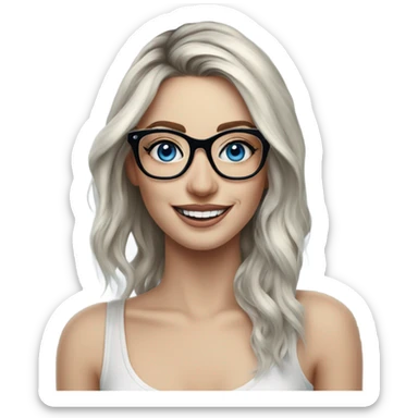 Hyper Realistic Balayage pale beautiful tattooed woman with glasses and blue eyes happy  sticker