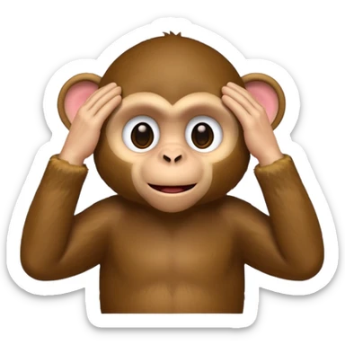 cartoon monkey, hands pressed firmly over eyes, no peeking, emoji style sticker