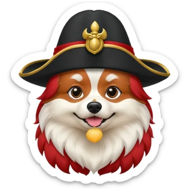 Red fur Spitz dog with black tricorne hat sticker