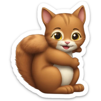 the cat hugs the squirrel sticker