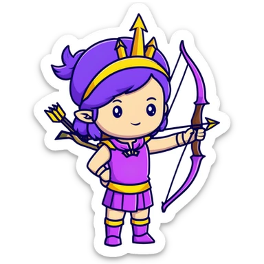 Archer Queen from Clash of Clans with purple hair, crown, bow and arrow, purple outfit sticker