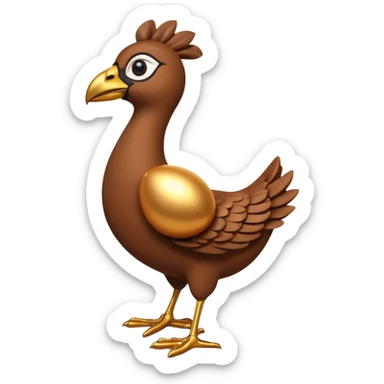 A 3D cartoon Sankofa bird with its head gracefully turned backward holding a golden egg in its beak, symbolizing learning from the past, single bird in frame, gold and brown tones, clean black background, Memoji-style rendering sticker