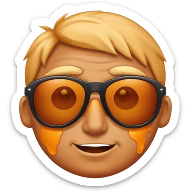 cartoon face with obvious sunburn, peeling skin, and sunglasses sticker